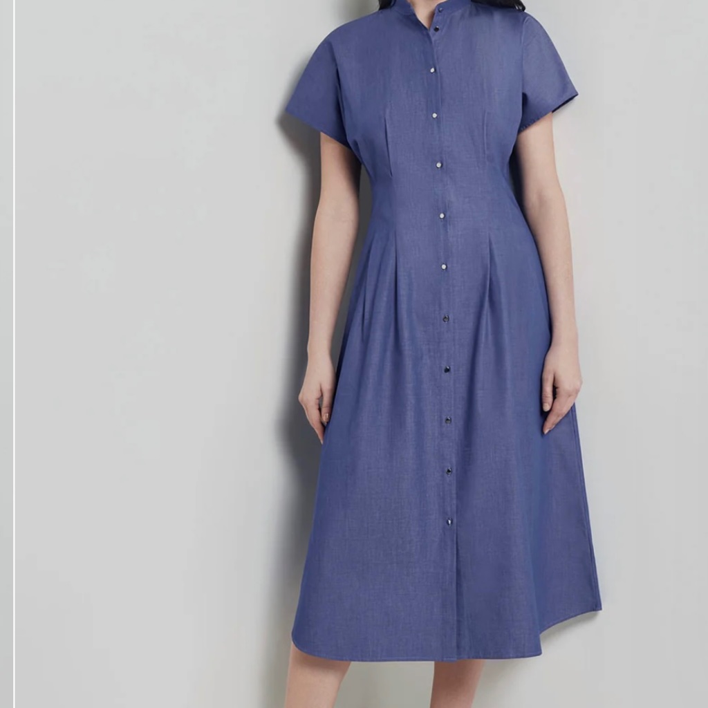 Misook Nwt Chambray Fit Flare Dress M Midi